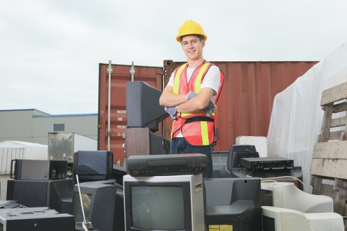 Professional waste removal team handling industrial waste